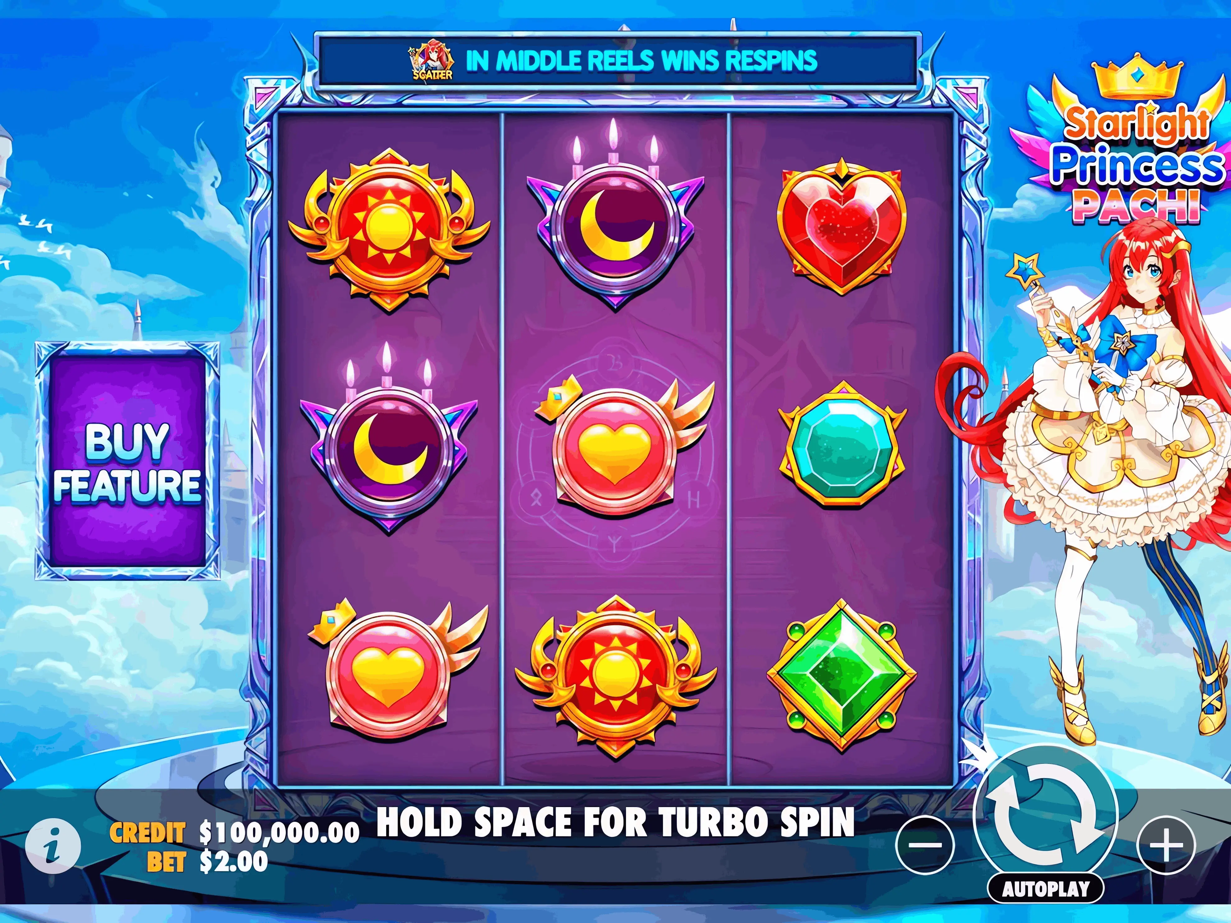 Screenshot interfejsa igranja Starlight Princess Pachi